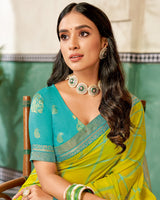 Vishal Prints Lime Yellow Designer Fancy Chiffon Saree With Diamond Work And Fancy Border
