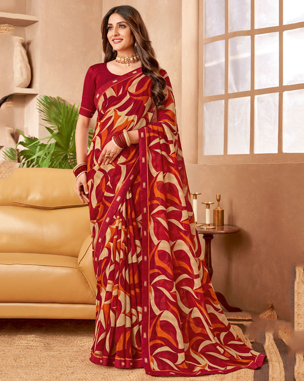 Vishal Prints Maroon Printed Patterned Georgette Saree With Fancy Border