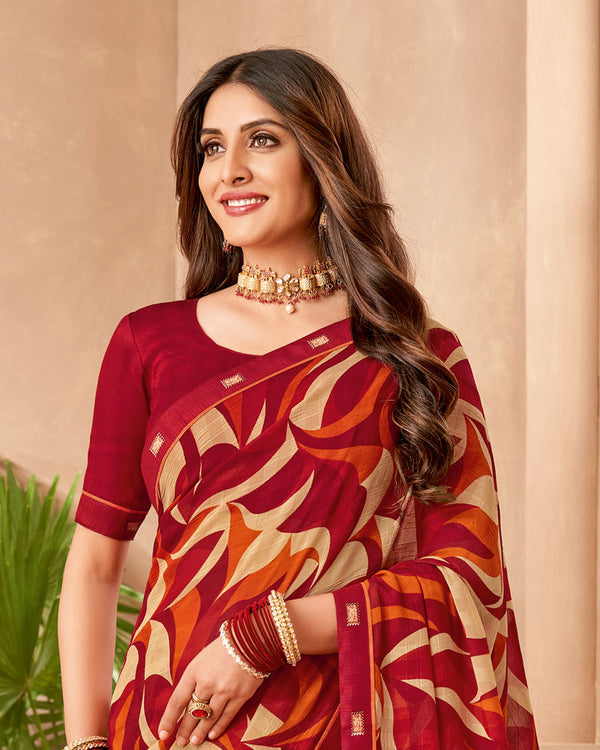 Vishal Prints Maroon Printed Patterned Georgette Saree With Fancy Border
