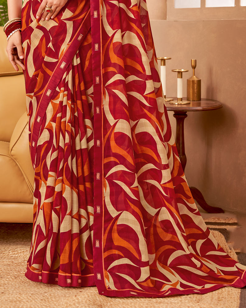 Vishal Prints Maroon Printed Patterned Georgette Saree With Fancy Border