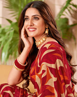 Vishal Prints Maroon Printed Patterned Georgette Saree With Fancy Border