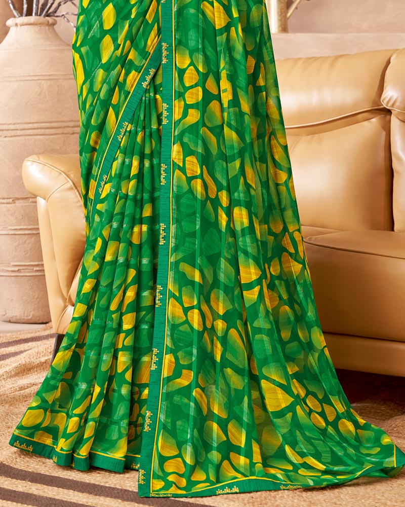Vishal Prints Green Printed Patterned Georgette Saree With Fancy Border