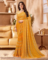 Vishal Prints Light Mango Printed Patterned Georgette Saree With Fancy Border