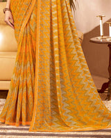 Vishal Prints Light Mango Printed Patterned Georgette Saree With Fancy Border