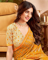 Vishal Prints Light Mango Printed Patterned Georgette Saree With Fancy Border