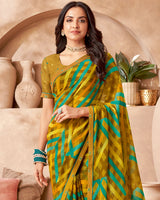 Vishal Prints Olive Yellow Printed Patterned Georgette Saree With Fancy Border