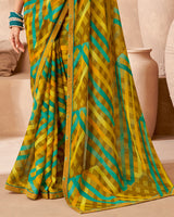 Vishal Prints Olive Yellow Printed Patterned Georgette Saree With Fancy Border