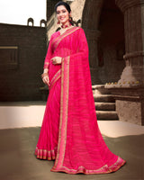 Vishal Prints Dark Pink Printed Georgette Saree With Border
