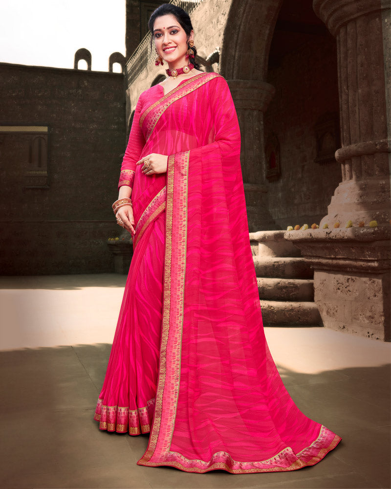 Vishal Prints Dark Pink Printed Georgette Saree With Border