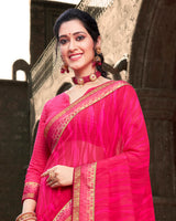 Vishal Prints Dark Pink Printed Georgette Saree With Border