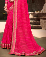 Vishal Prints Dark Pink Printed Georgette Saree With Border
