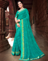 Vishal Prints Sea Green Printed Georgette Saree With Border