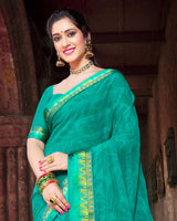 Vishal Prints Sea Green Printed Georgette Saree With Border