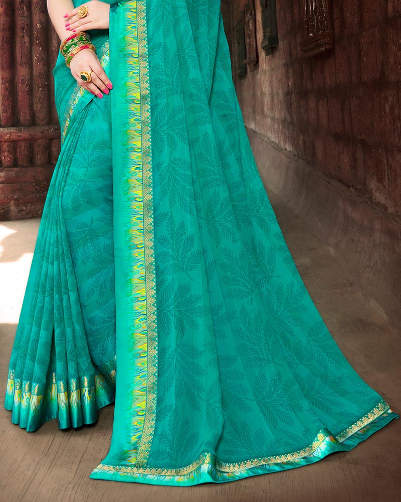 Vishal Prints Sea Green Printed Georgette Saree With Border