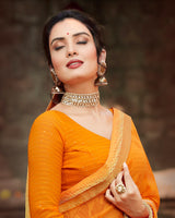 Vishal Prints Orange Printed Georgette Saree With Border