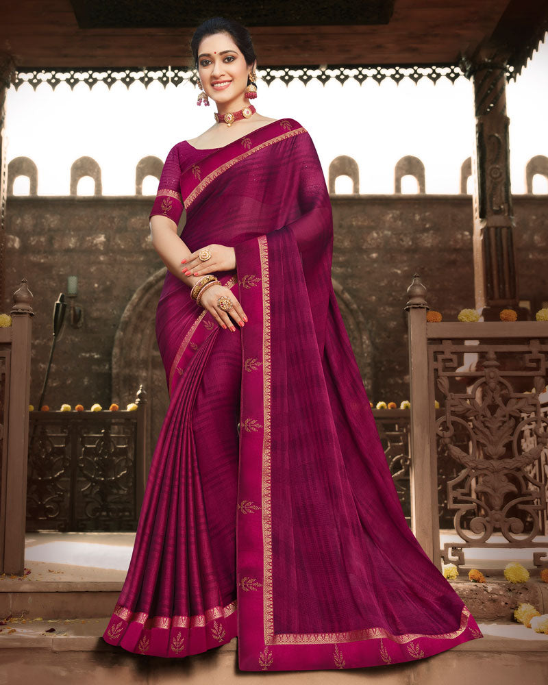 Vishal Prints Dark Maroon Printed Georgette Saree With Border
