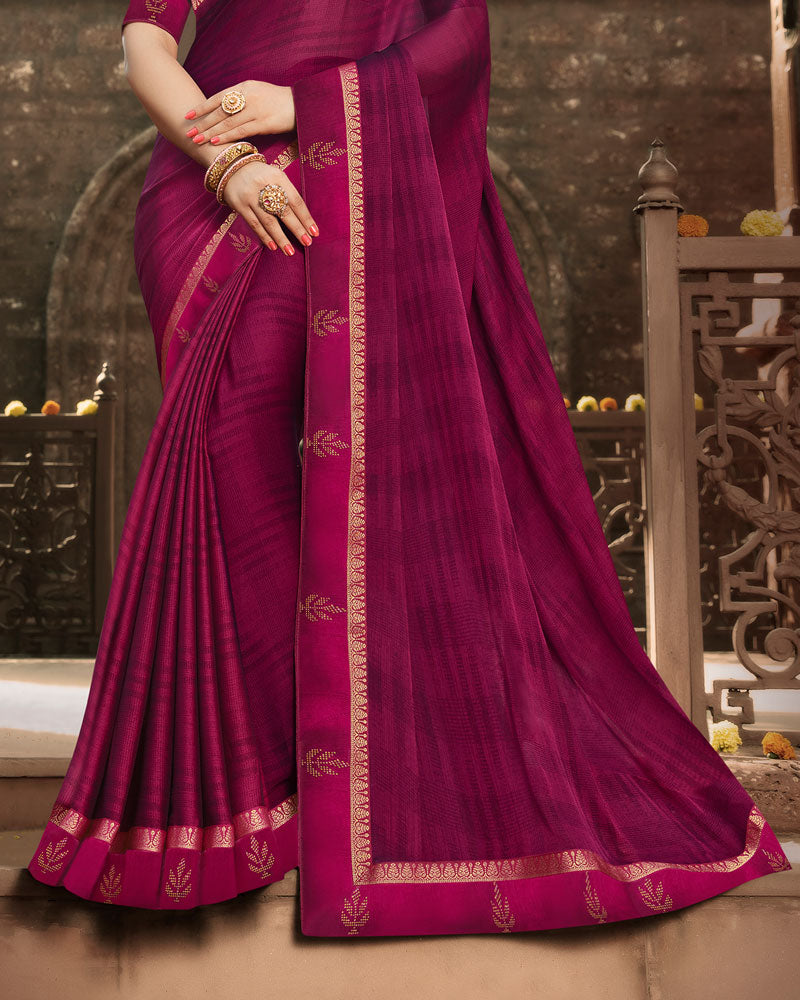 Vishal Prints Dark Maroon Printed Georgette Saree With Border