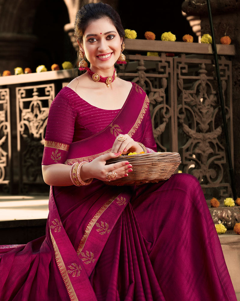 Vishal Prints Dark Maroon Printed Georgette Saree With Border