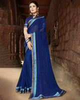 Vishal Prints Dark Blue Printed Georgette Saree With Border