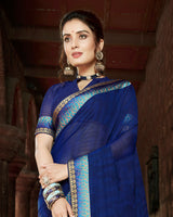 Vishal Prints Dark Blue Printed Georgette Saree With Border