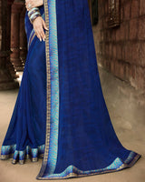 Vishal Prints Dark Blue Printed Georgette Saree With Border