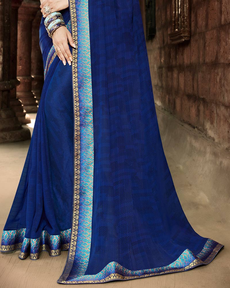 Vishal Prints Dark Blue Printed Georgette Saree With Border