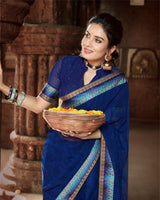 Vishal Prints Dark Blue Printed Georgette Saree With Border