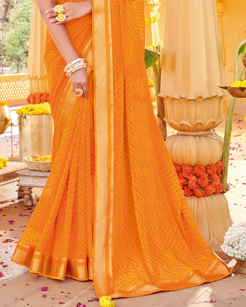 Vishal Prints Yellowish Orange Printed Georgette Saree With Fancy Border