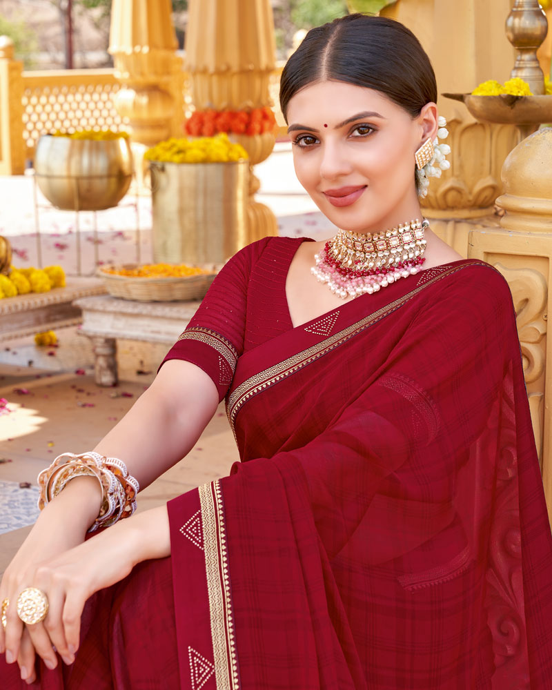 Vishal Prints Burgundy Printed Georgette Saree With Fancy Border
