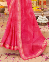 Vishal Prints Red Pink Printed Georgette Saree With Fancy Border