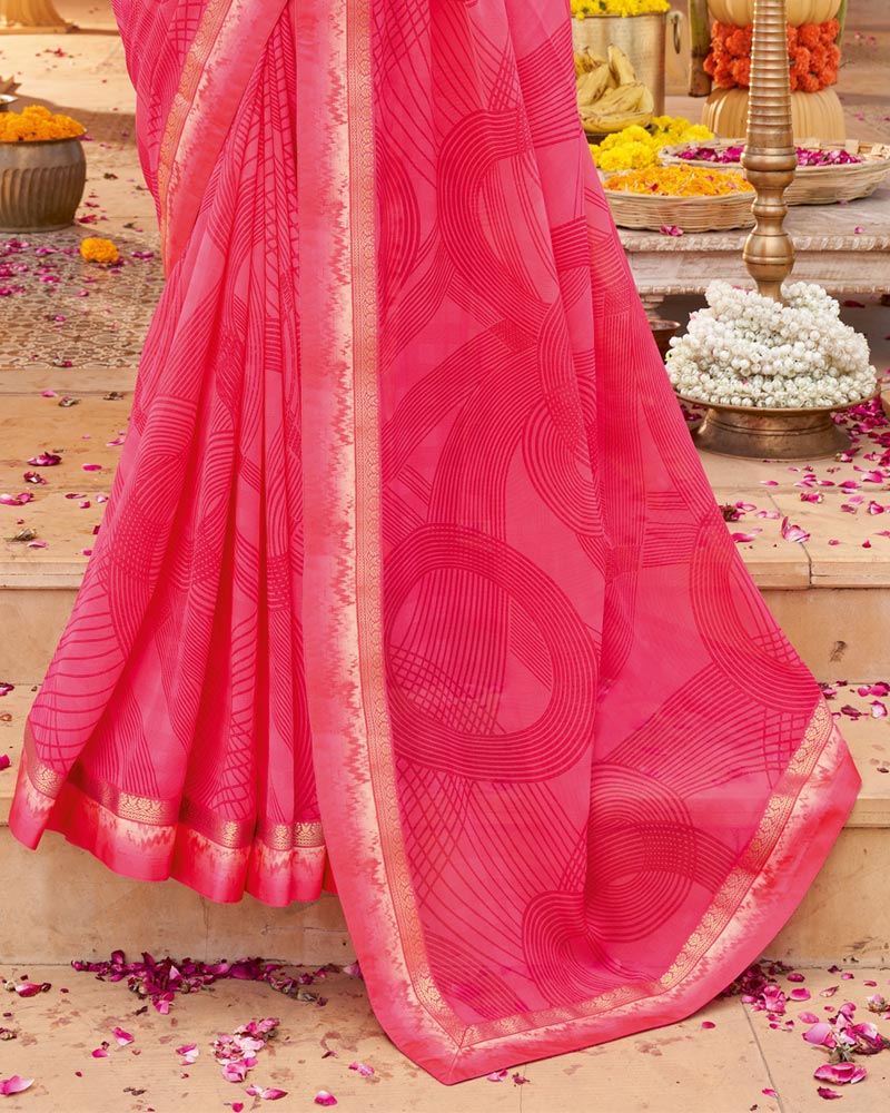 Vishal Prints Red Pink Printed Georgette Saree With Fancy Border