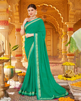 Vishal Prints Dark Mint Green Printed Georgette Saree With Fancy Border