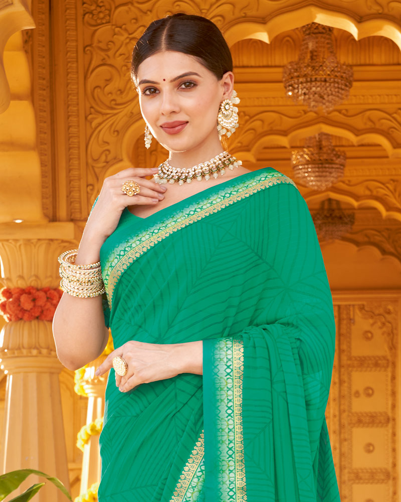 Vishal Prints Dark Mint Green Printed Georgette Saree With Fancy Border