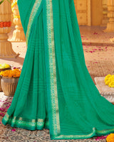 Vishal Prints Dark Mint Green Printed Georgette Saree With Fancy Border