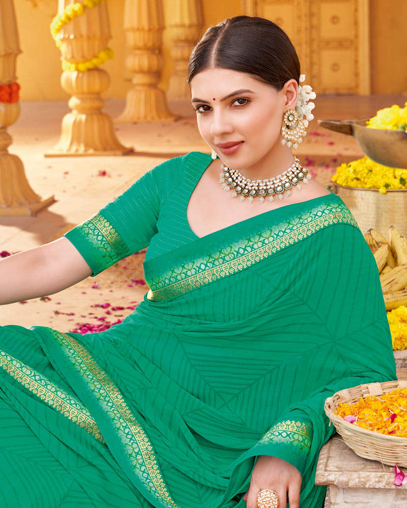 Vishal Prints Dark Mint Green Printed Georgette Saree With Fancy Border