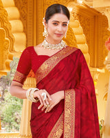 Vishal Prints Cherry Red Printed Chiffon Saree With Fancy Border