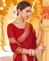 Vishal Prints Cherry Red Printed Chiffon Saree With Fancy Border
