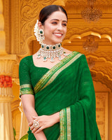 Vishal Prints Dark Green Printed Georgette Saree With Fancy Border