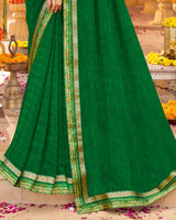Vishal Prints Dark Green Printed Georgette Saree With Fancy Border