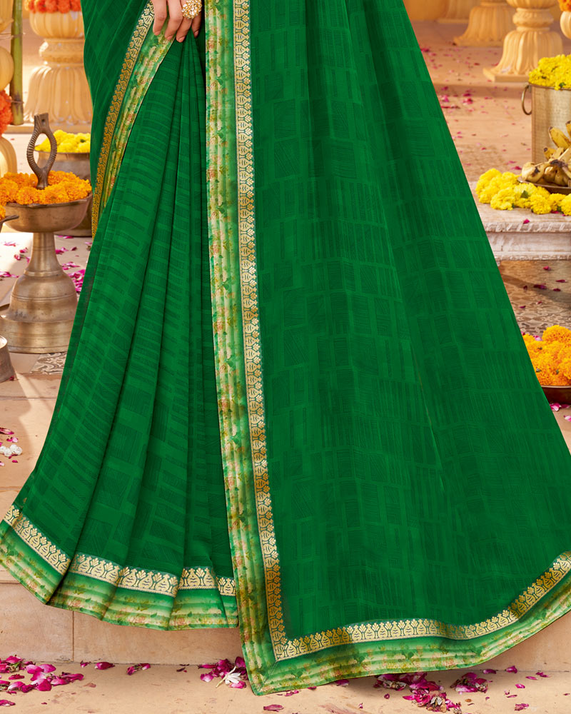 Vishal Prints Dark Green Printed Georgette Saree With Fancy Border