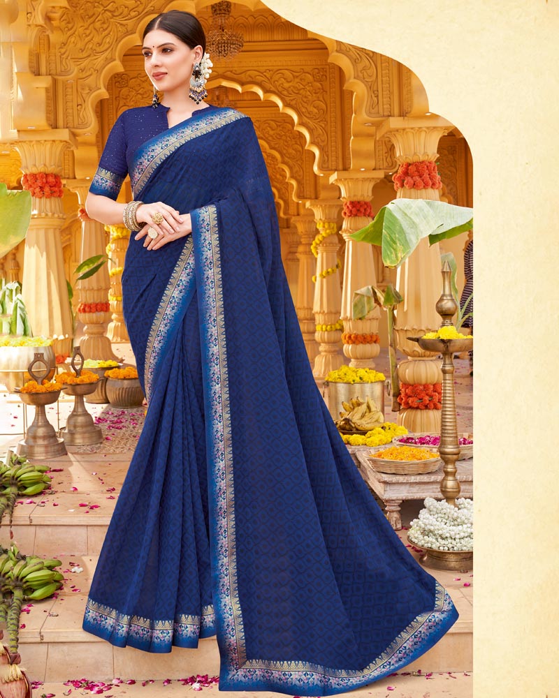 Vishal Prints Navy Blue Printed Georgette Saree With Fancy Border