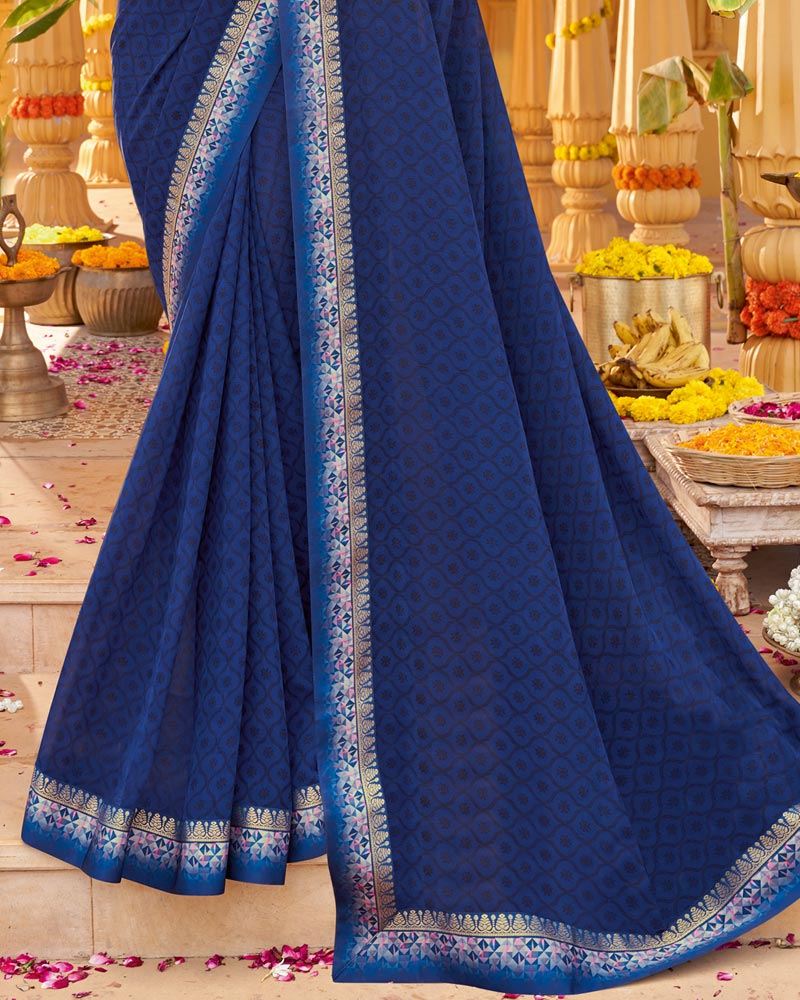 Vishal Prints Navy Blue Printed Georgette Saree With Fancy Border