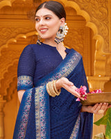 Vishal Prints Navy Blue Printed Georgette Saree With Fancy Border