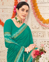 Vishal Prints Rama Green Printed Georgette Saree With Fancy Border