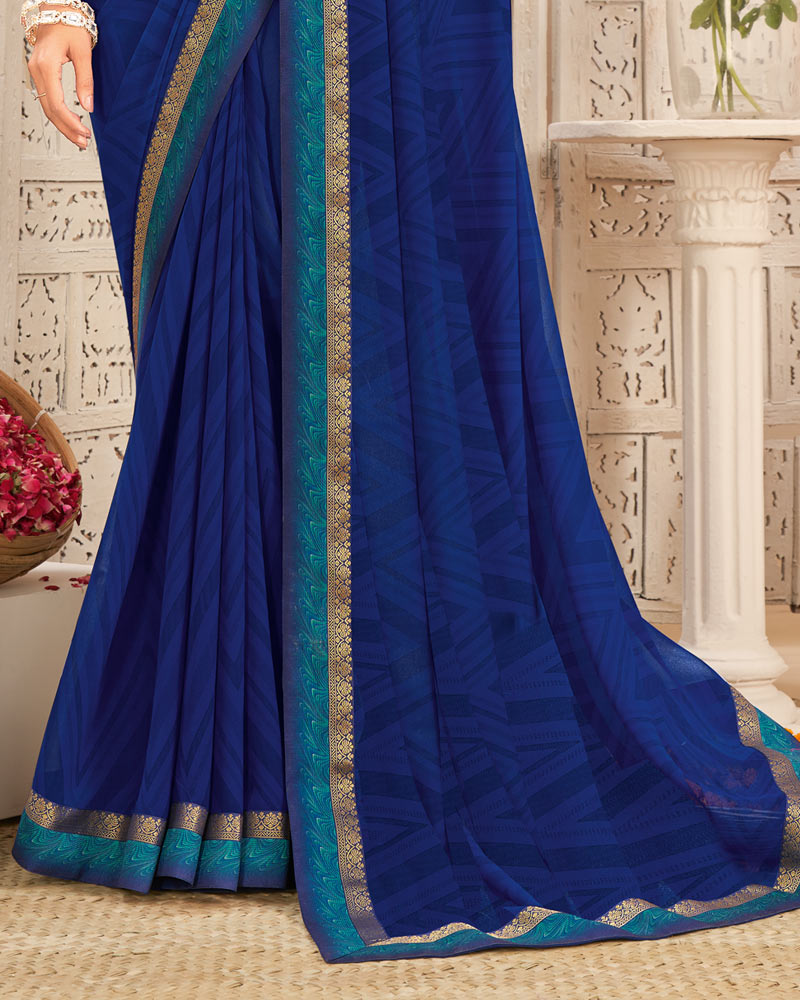 Vishal Prints Navy Blue Printed Georgette Saree With Fancy Border