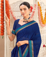 Vishal Prints Navy Blue Printed Georgette Saree With Fancy Border