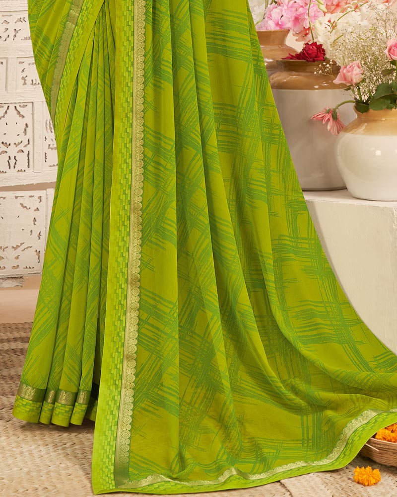 Vishal Prints Olive Green Printed Georgette Saree With Fancy Border