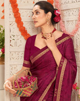 Vishal Prints Claret Pink Printed Patterned Chiffon Saree With Fancy Border