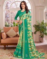Vishal Prints Jade Green Designer Patterned Chiffon Digital Print Saree With Diamond Work And Weaved Viscose Patta