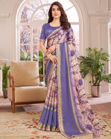 Vishal Prints Dusty Purple Designer Patterned Chiffon Digital Print Saree With Diamond Work And Weaved Viscose Patta